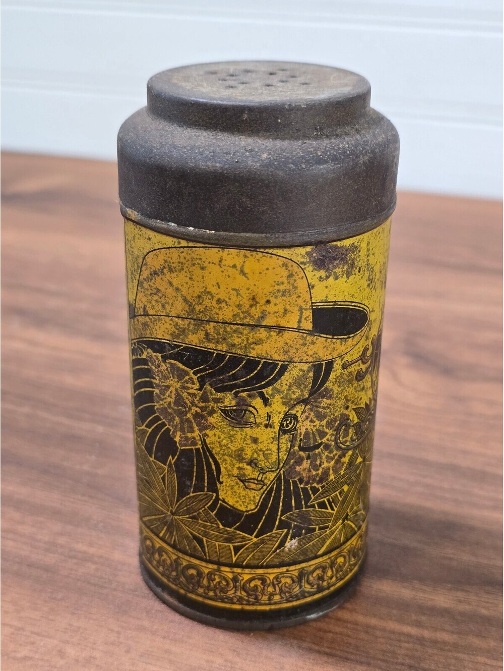 Vintage Art Nouveau Baking Powder Shaker Tin Lithograph Country Store Decor